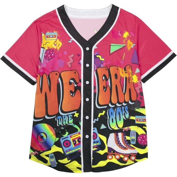 Tops - 80s 90s Women Hip Hop Costume Baseball Jersey Top Retro Short Sleeve Shirt